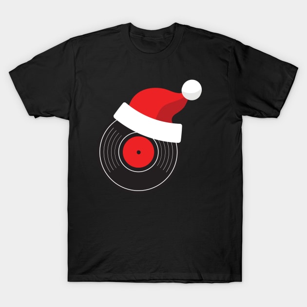 Vinyl Record with Santa Hat T-Shirt by JDawnInk